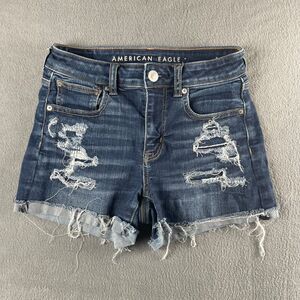 American Eagle Women’s Size 2 Denim Shorts Stretch Shortie Distressed Y2K Micro